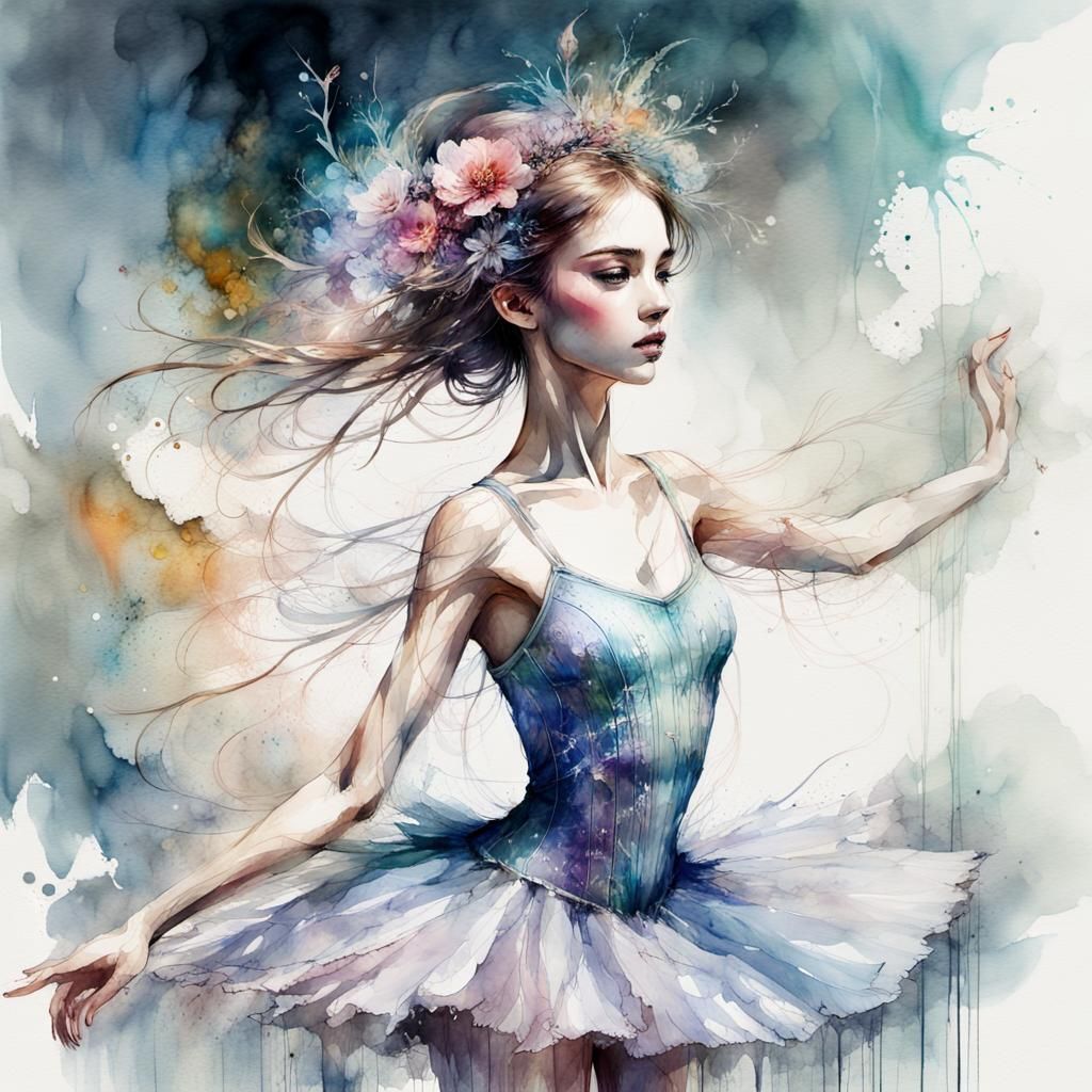 Fantasy Watercolor Ballerina Fairytale Illustration