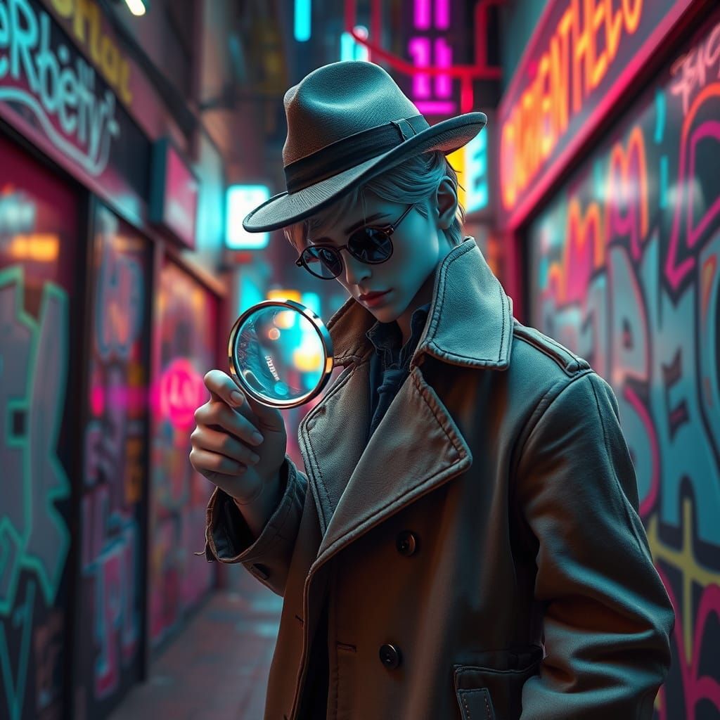 Cyberpunk Detective BJD Doll Investigates Crime Scene