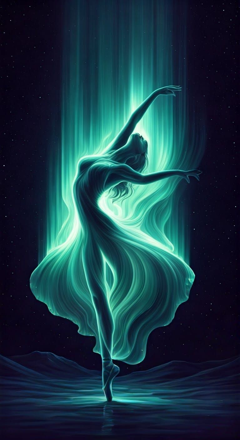 Aurora Dancer in Starry Sky: Abstract Expressionism