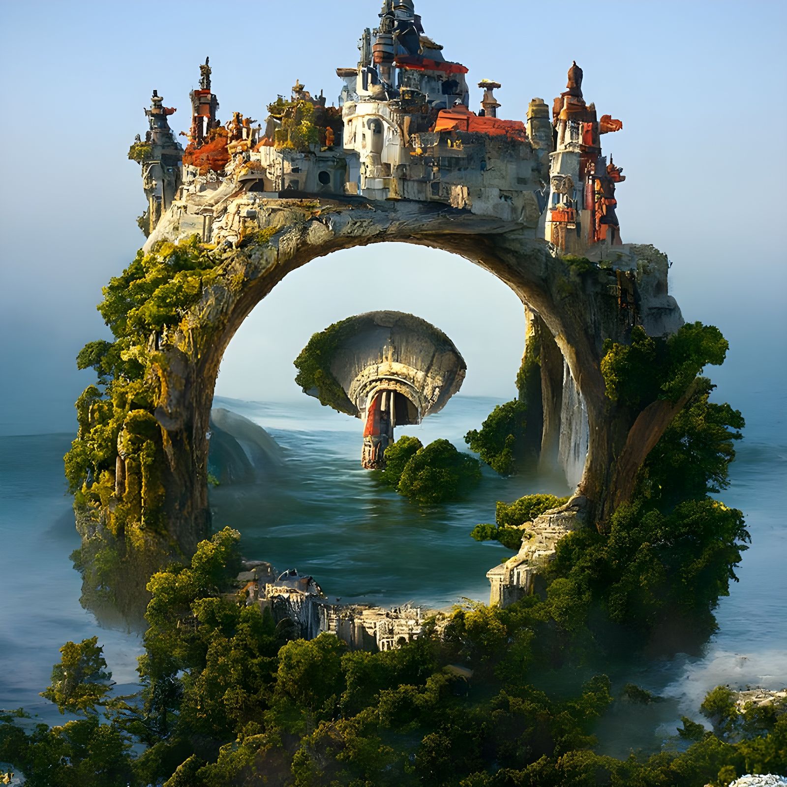 Floating Castle with Interdimensional Portal, Digital Art