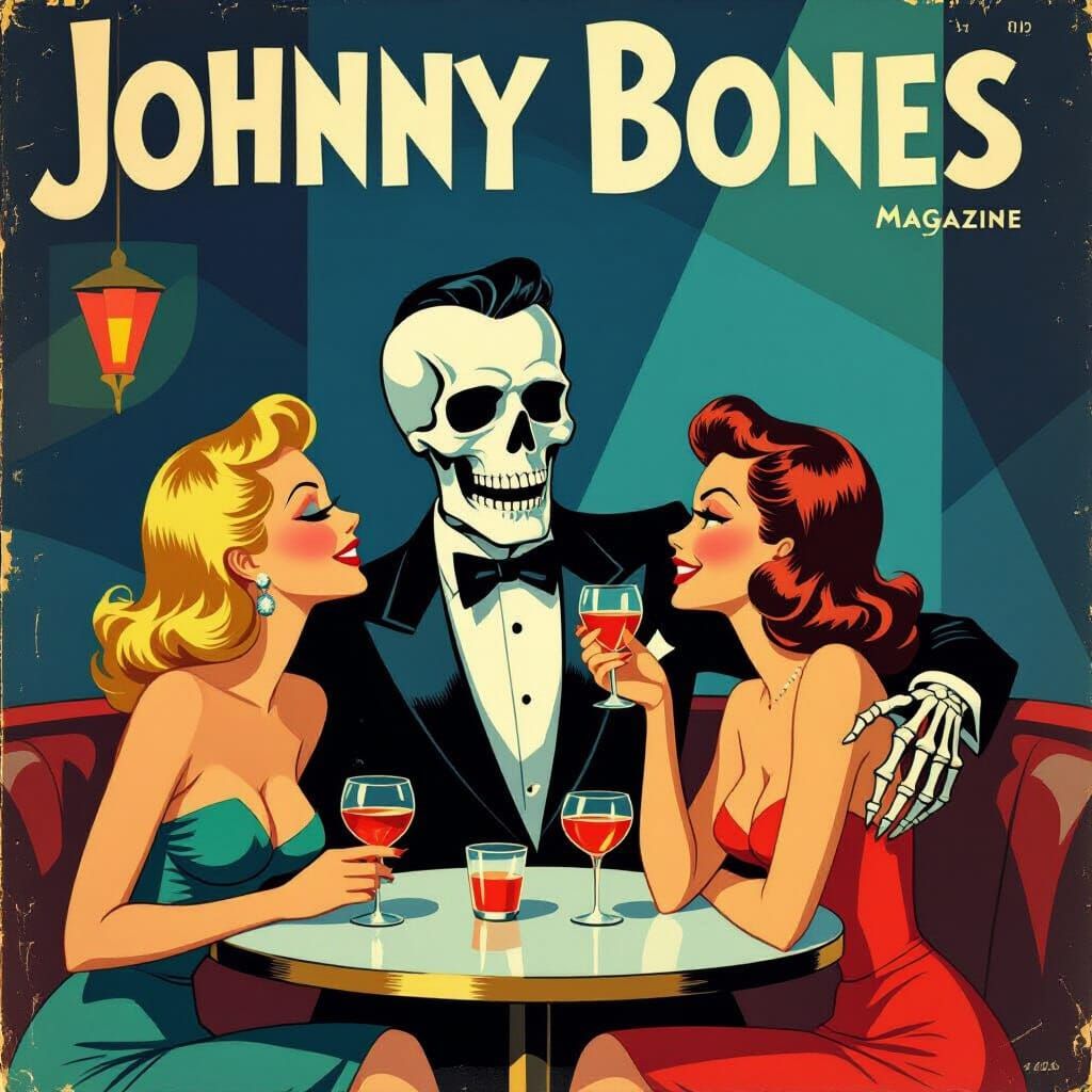 Vintage Magazine Cover Featuring Skeleton in Cubist Style