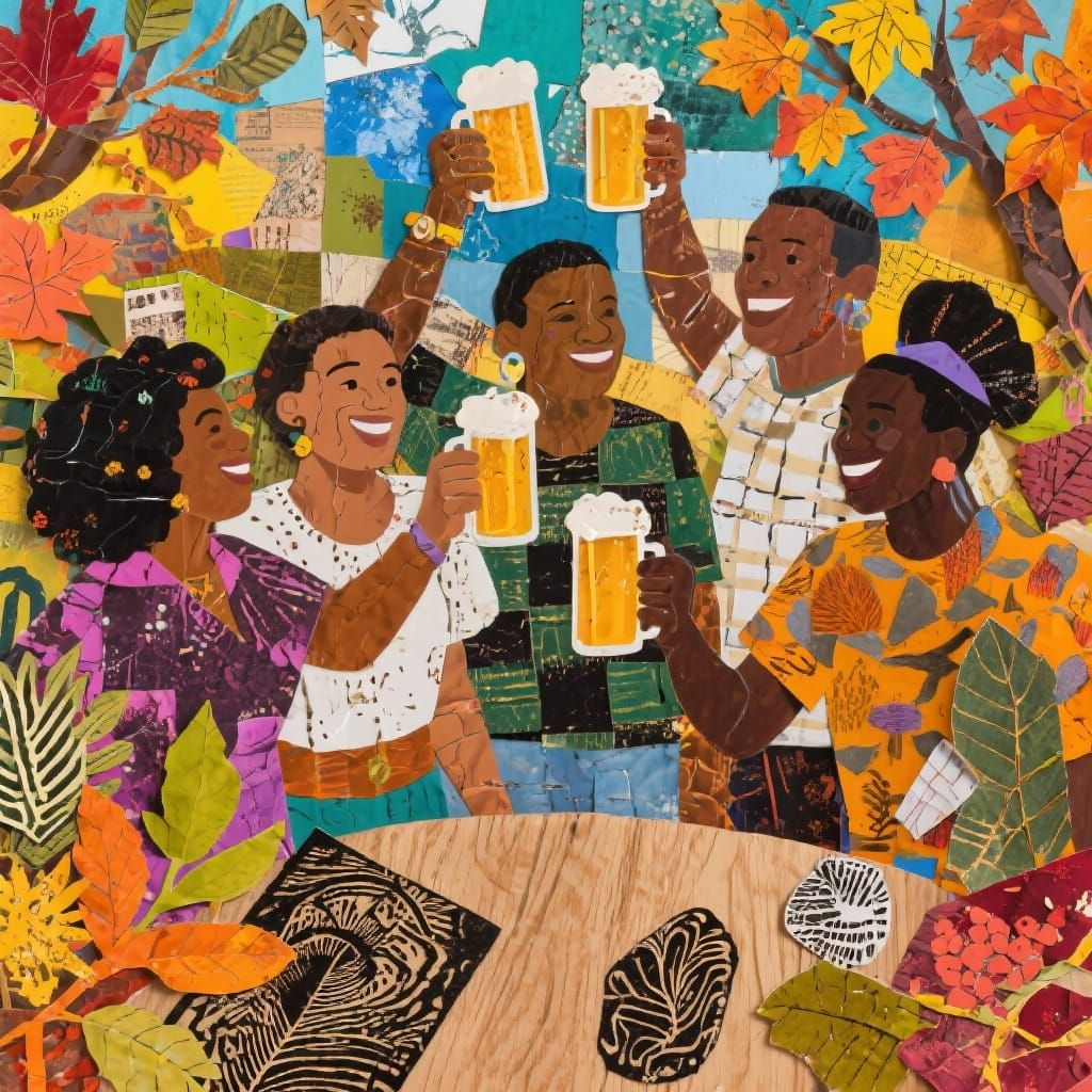 Friends Celebrate Fall with Beer in Vibrant Collage Style