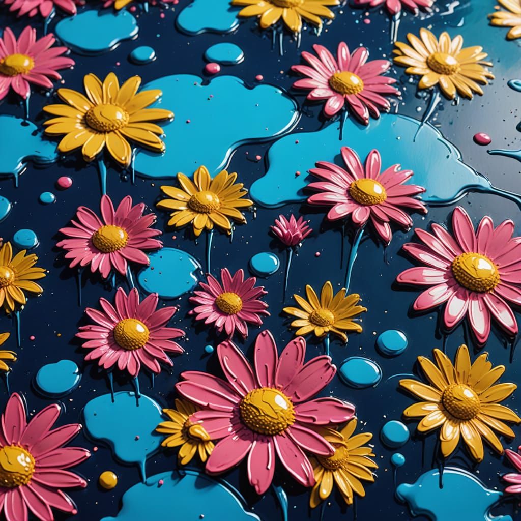 Vibrant Street Art Scene with Bubblegum and Daisies