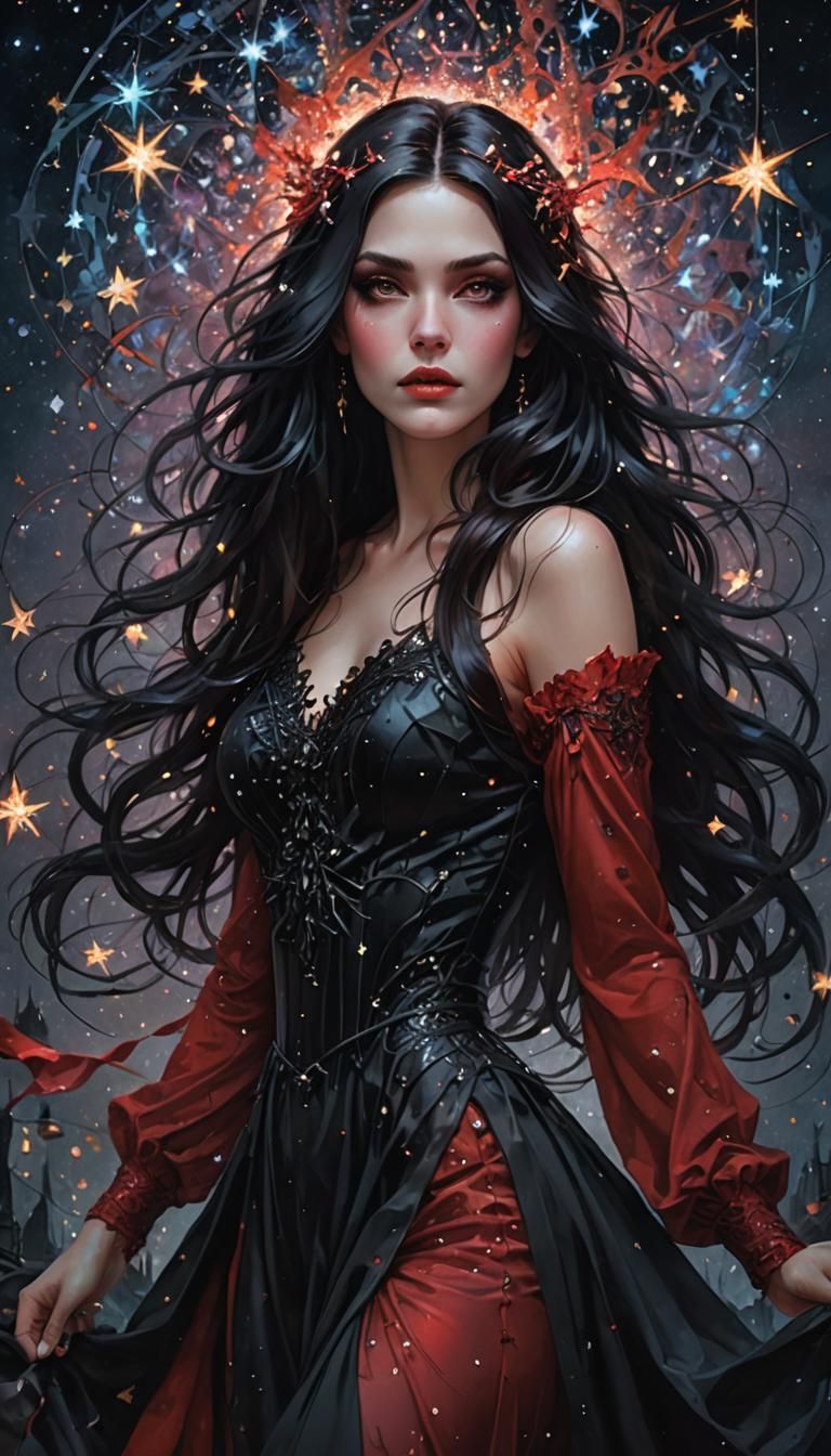 Ethereal Witch in Cosmic Starlight Sky