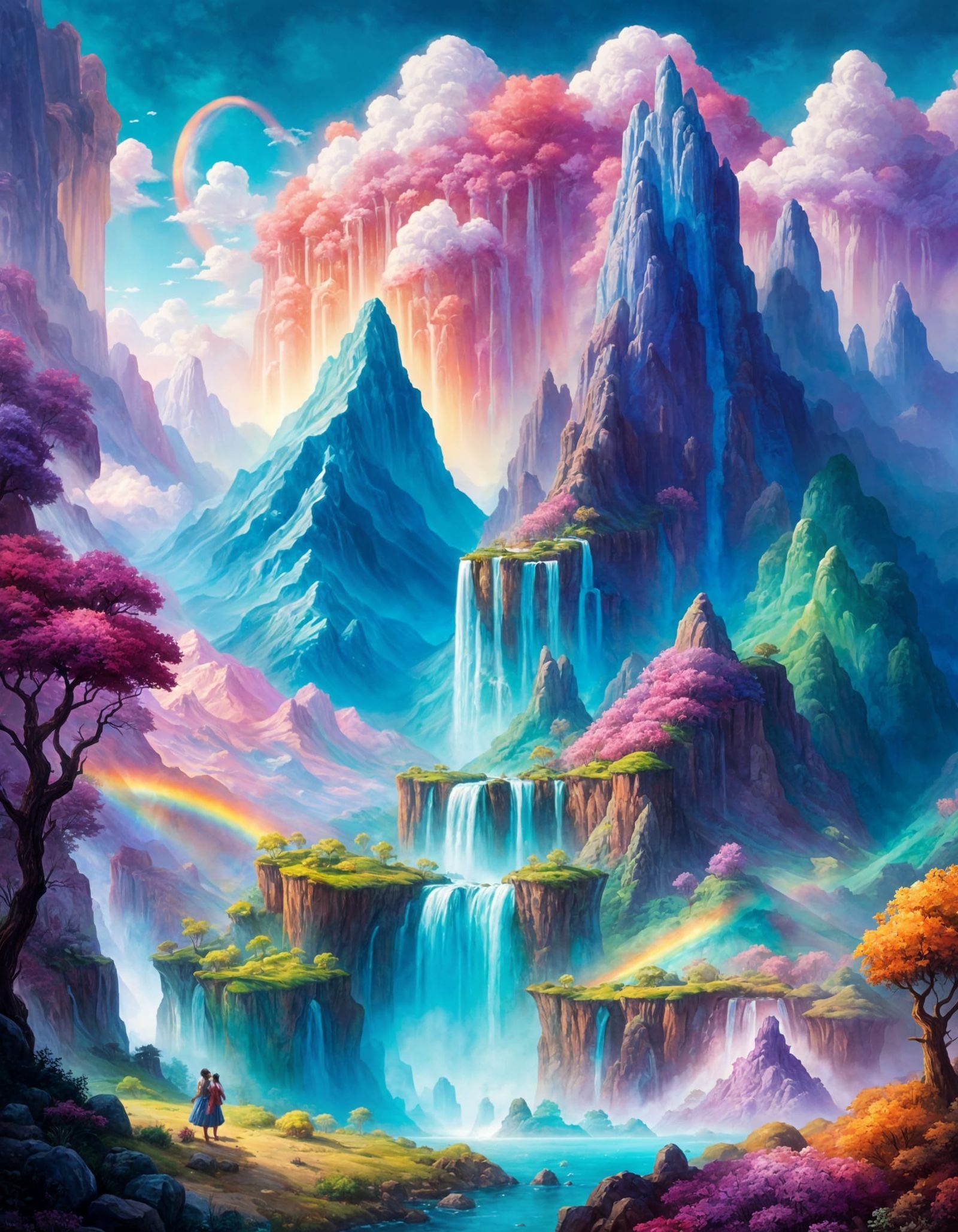Surreal Landscape with Crystalline Mountains as Gouache Pain...