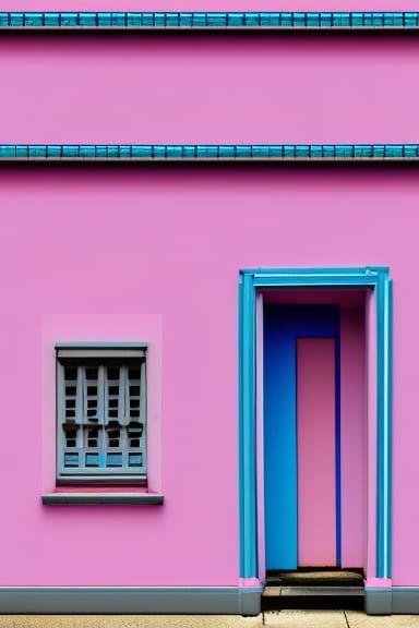 Blue Building on Pink: Hyperrealistic Photography