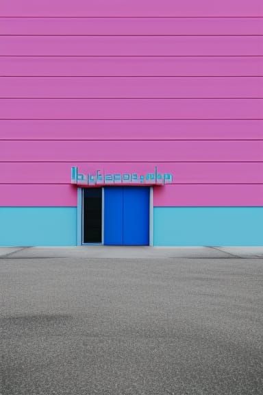 Hyperrealistic Blue Building on Pink, Professional Photograp...