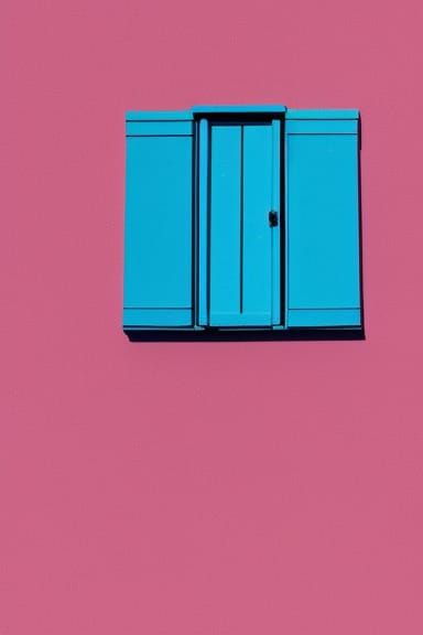 Hyperrealistic Blue Building on Pink Background