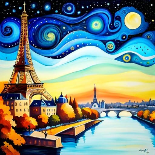 Paris Starscape in Alcohol Ink Wash Style