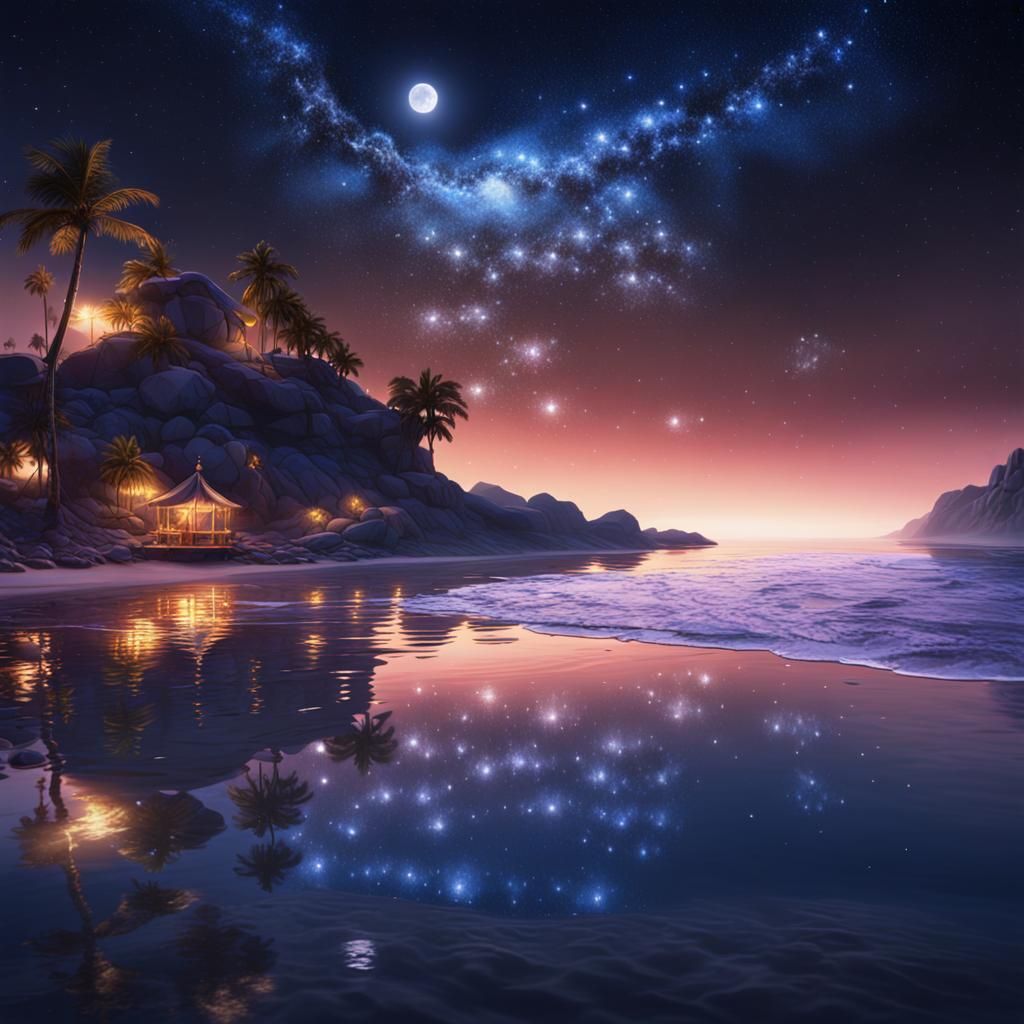 Tranquil Starry Beach Scene in Fantasy Concept Art