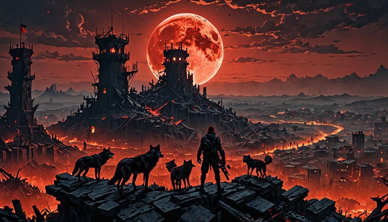 Survivor in Wasteland Under Blood Moon in Unreal Engine