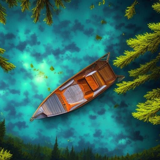 Boat Reflecting Starry Night Sky in Mirror Lake