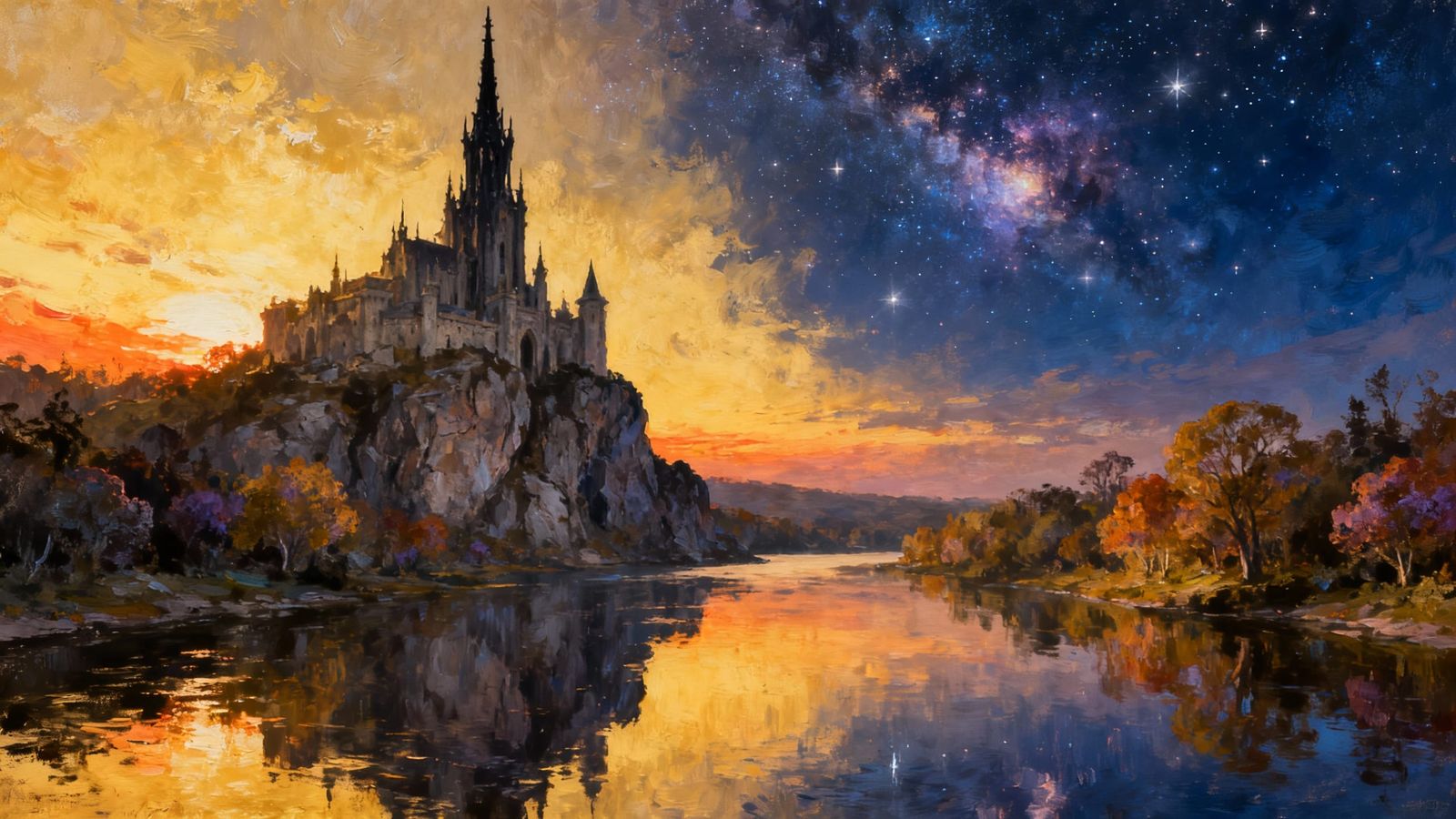 Fantasy Castle Digital Painting in Cosmic Sky