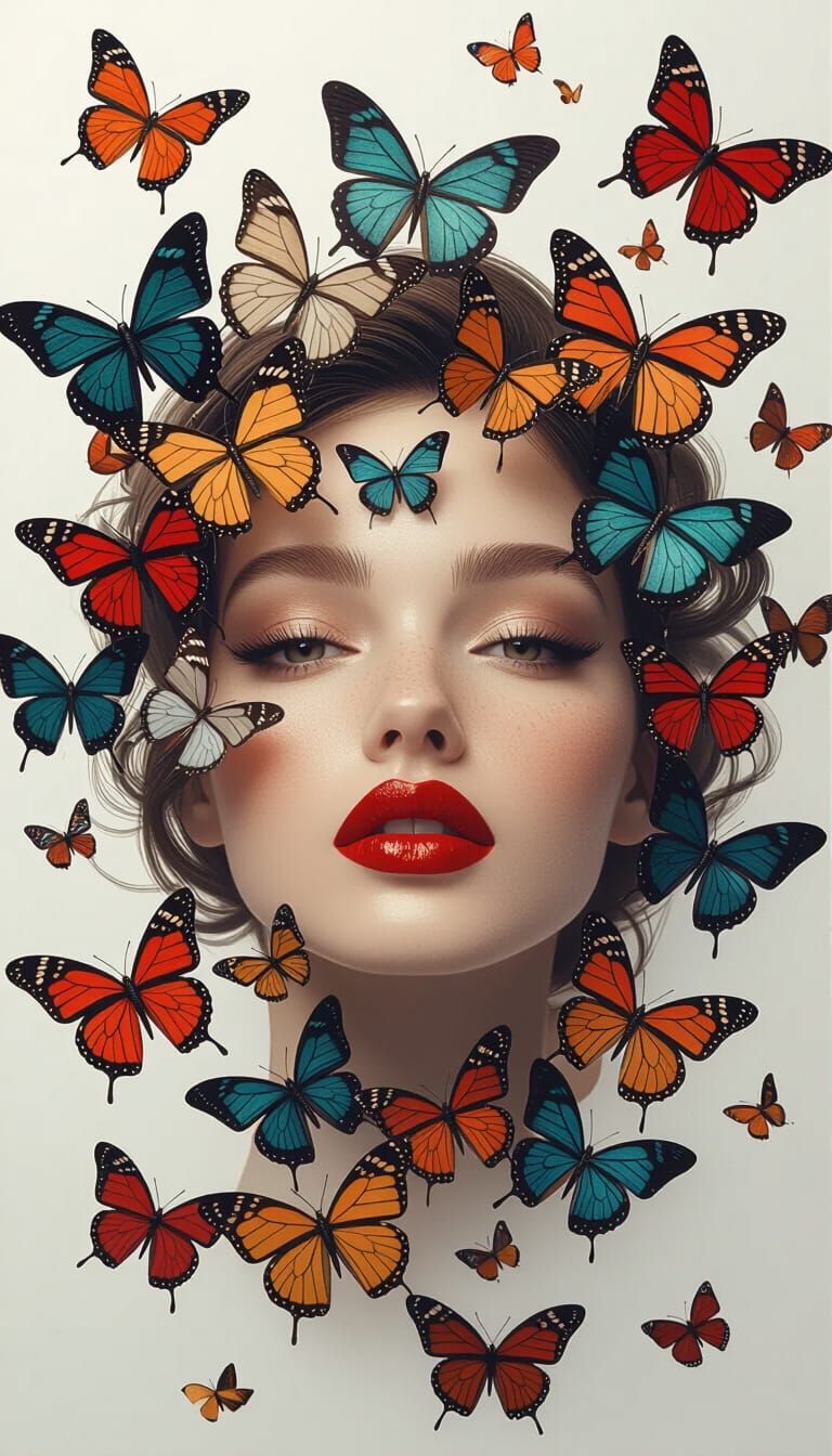 Butterfly Collage: Surreal Editorial Portrait