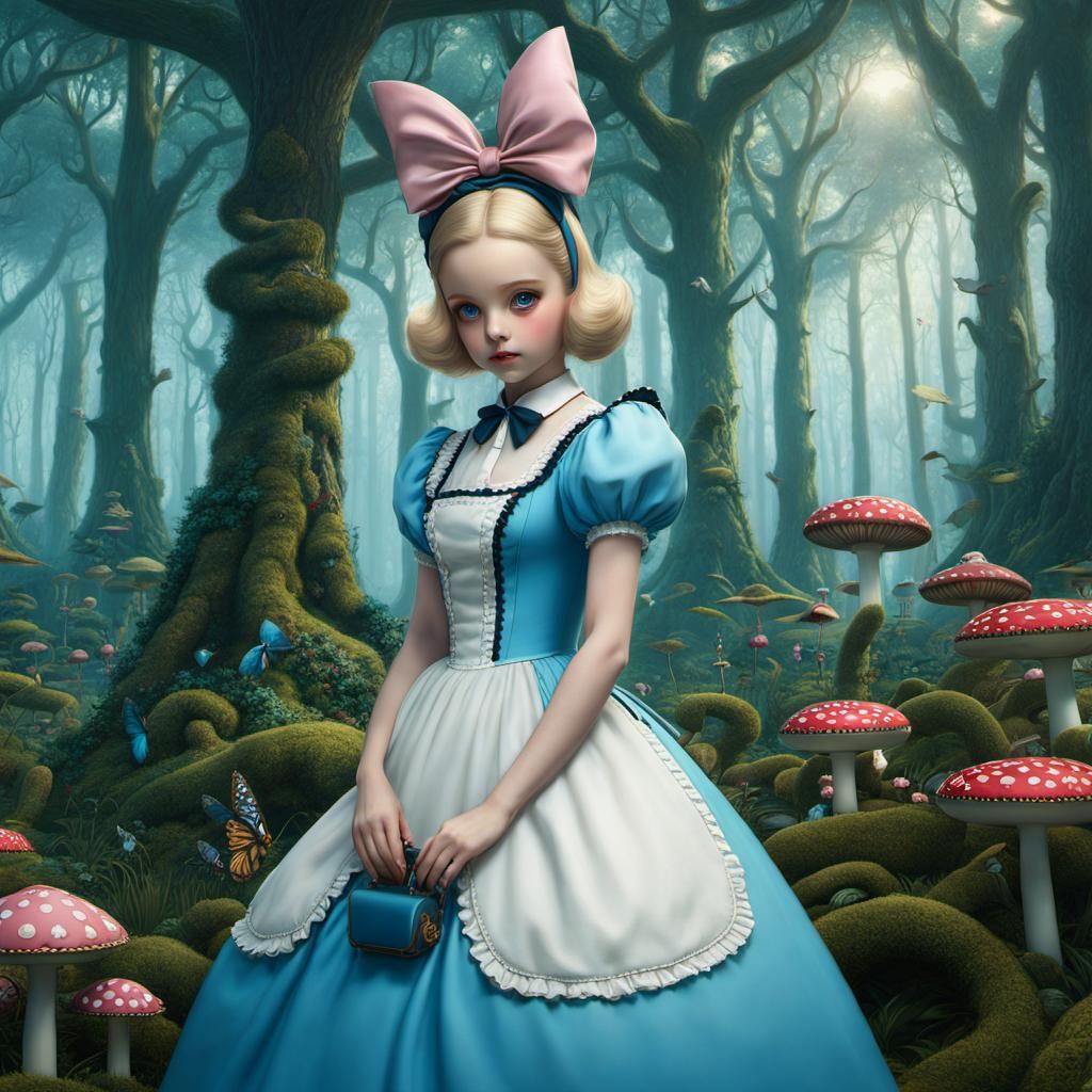 Alice in Wonderland in a Detailed Forest