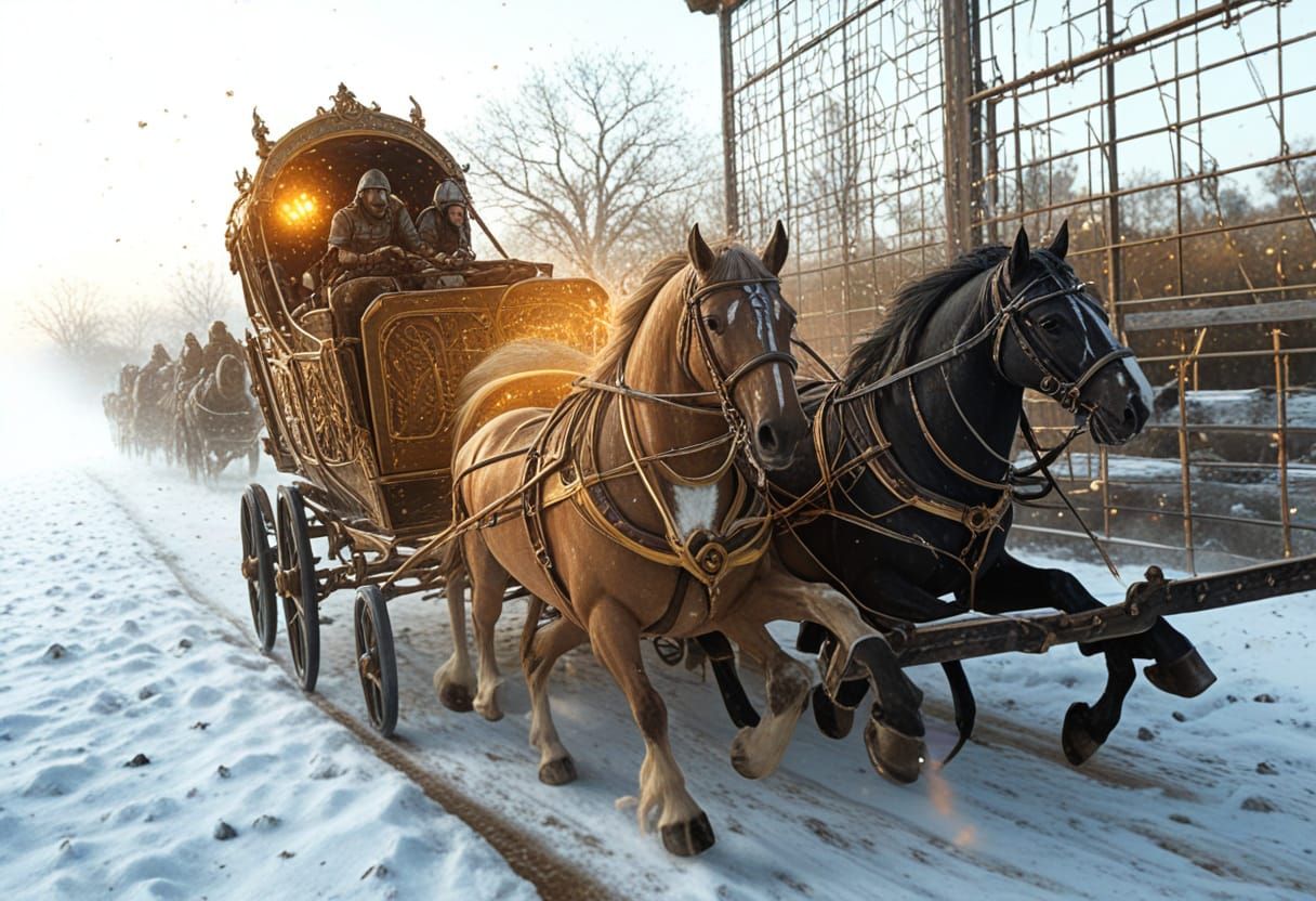 A chariot pulled by horses races across a starlit sky. (!?!?...