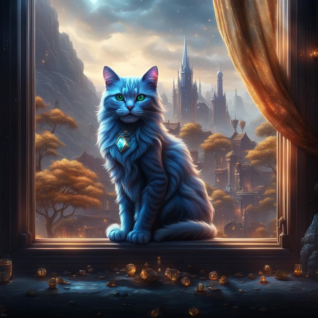 Diamond Cat: Detailed Matte Painting from Window
