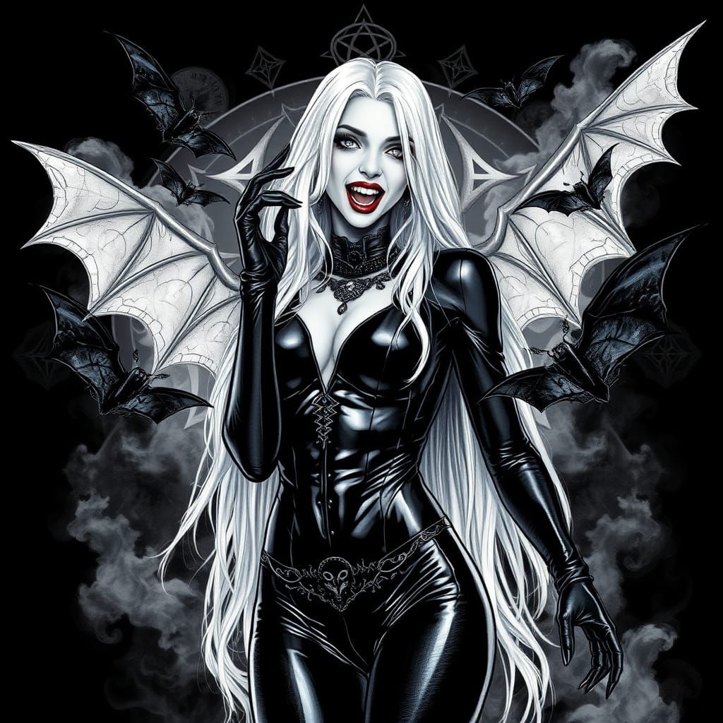 Ethereal Vampire Goddess in Cyberpunk Aesthetic