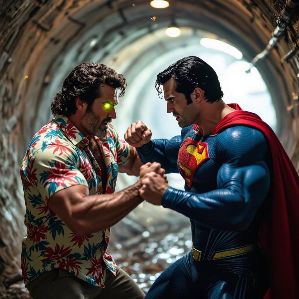 Magnum PI Fights Superman in Gritty Underground Tunnel