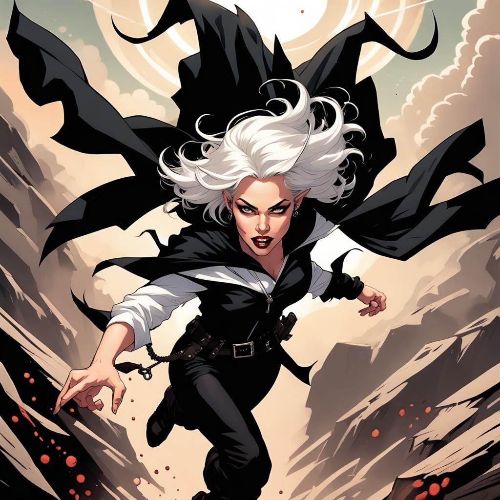 Tiefling Leaping in Dynamic Comic Book Illustration