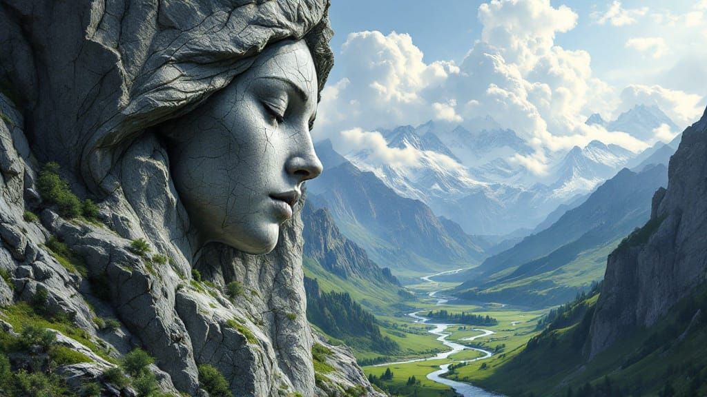Enigmatic Stone Goddess Awakens from Ancient Cliffside