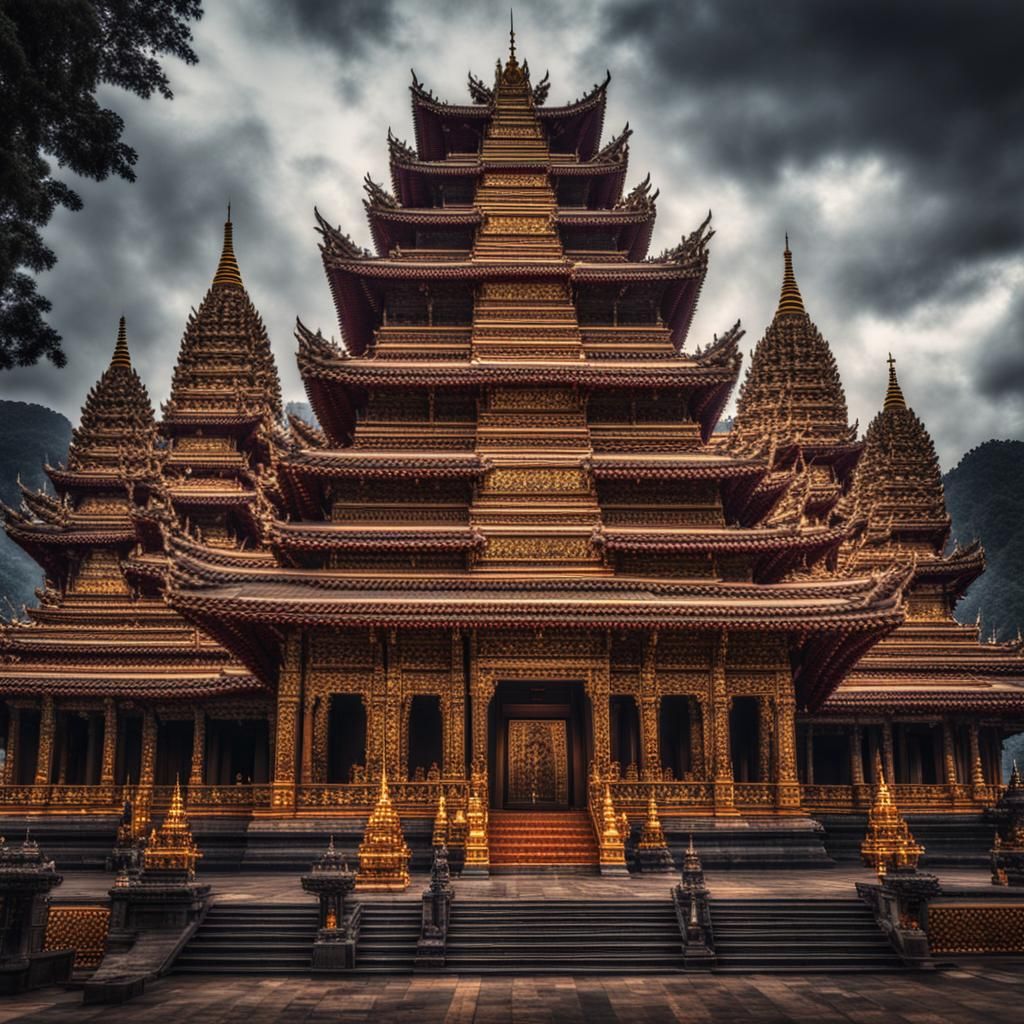 Majestic Temple and Monks in Hyperrealistic Detail