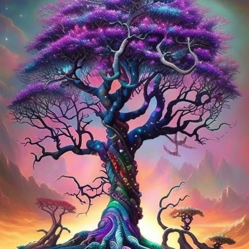 Crystal Geode Tree in Hyperrealistic Fantasy Style
