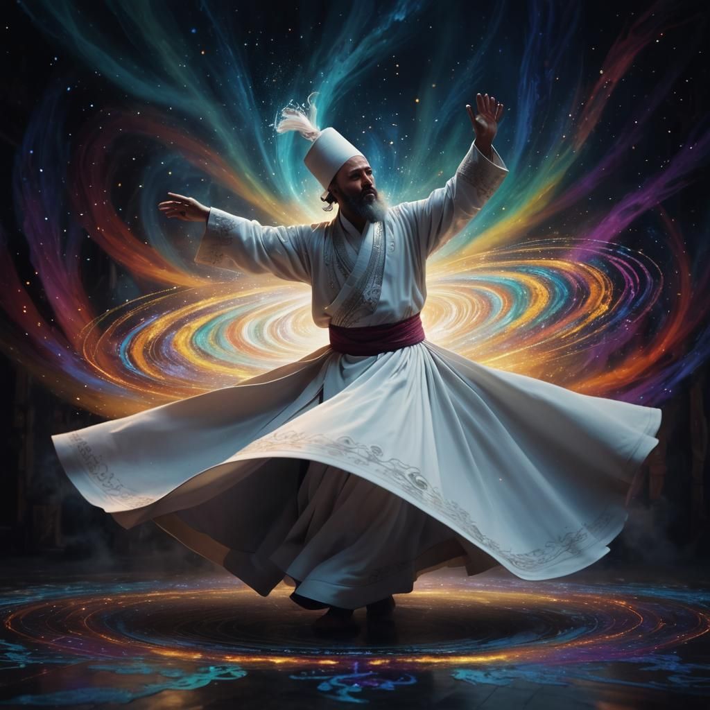 Whirling Dervish Dances Amidst Cosmic Light