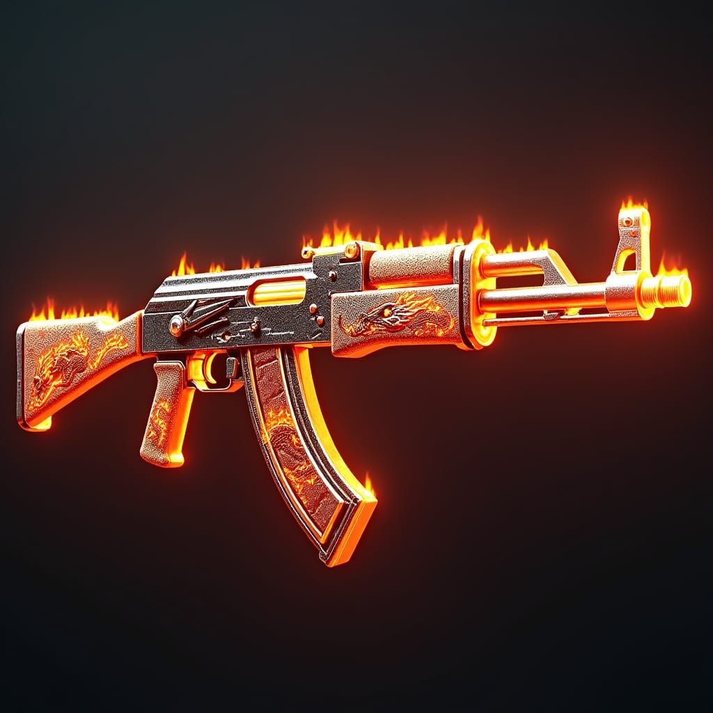 Dragonfire AK-47: Fantasy Concept Art in Red and Gold