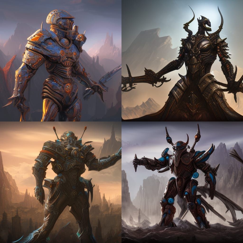 Steel Humanoid Defender in Detailed Matte Painting Style