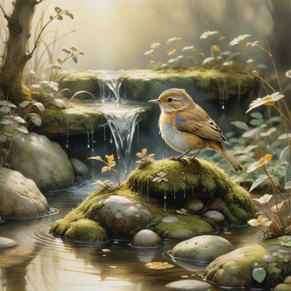 Water Nightingale in Golden Forest Glow