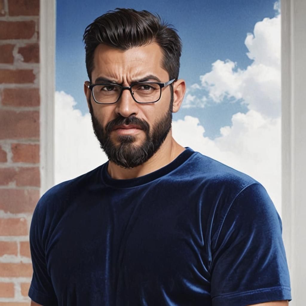 Angry Bearded Man in Expressionist Impasto Style