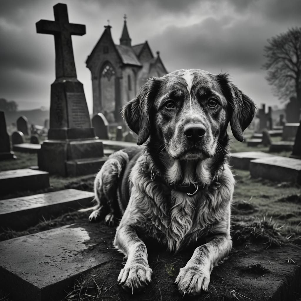 Irish Graveyard Dog Portrait in Black and White