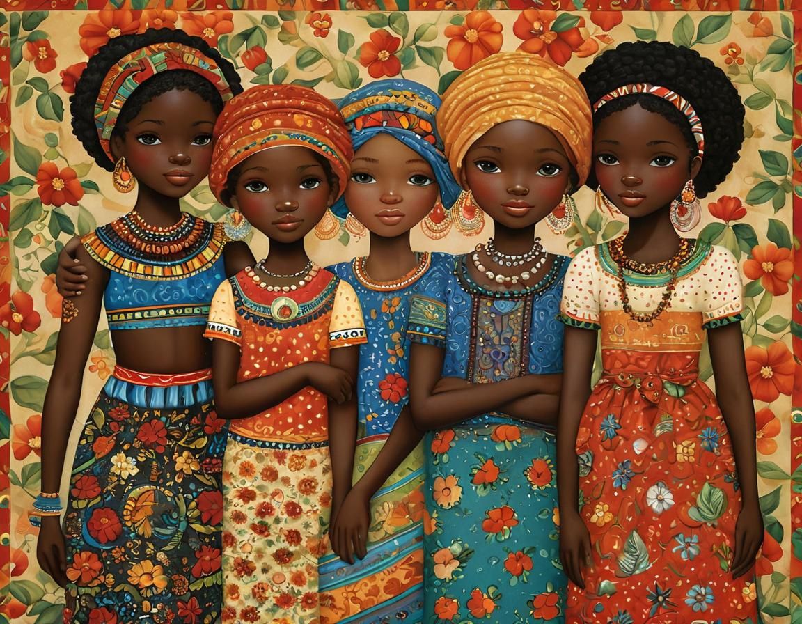 Whimsical Portrait of Woman in Folk Art Style