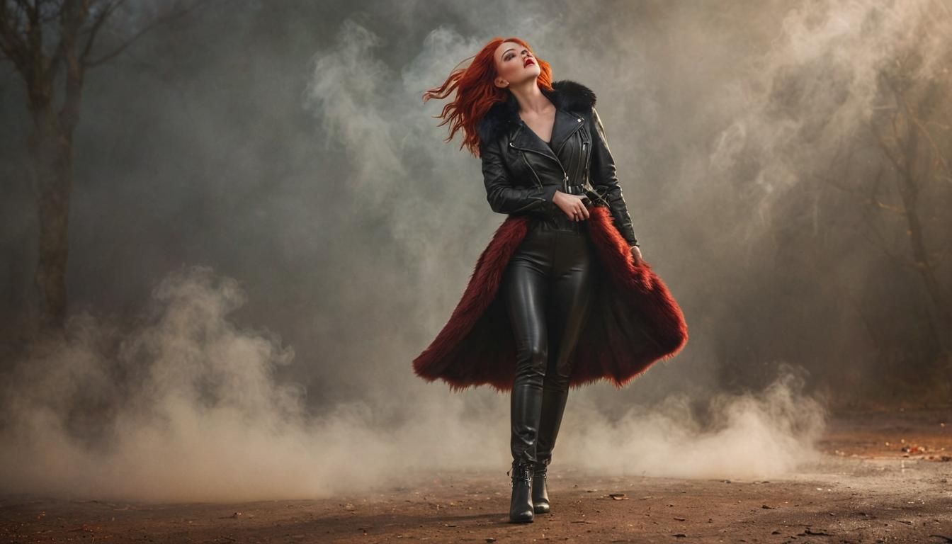 Surreal Fantasy Woman with Glowing Red Hair