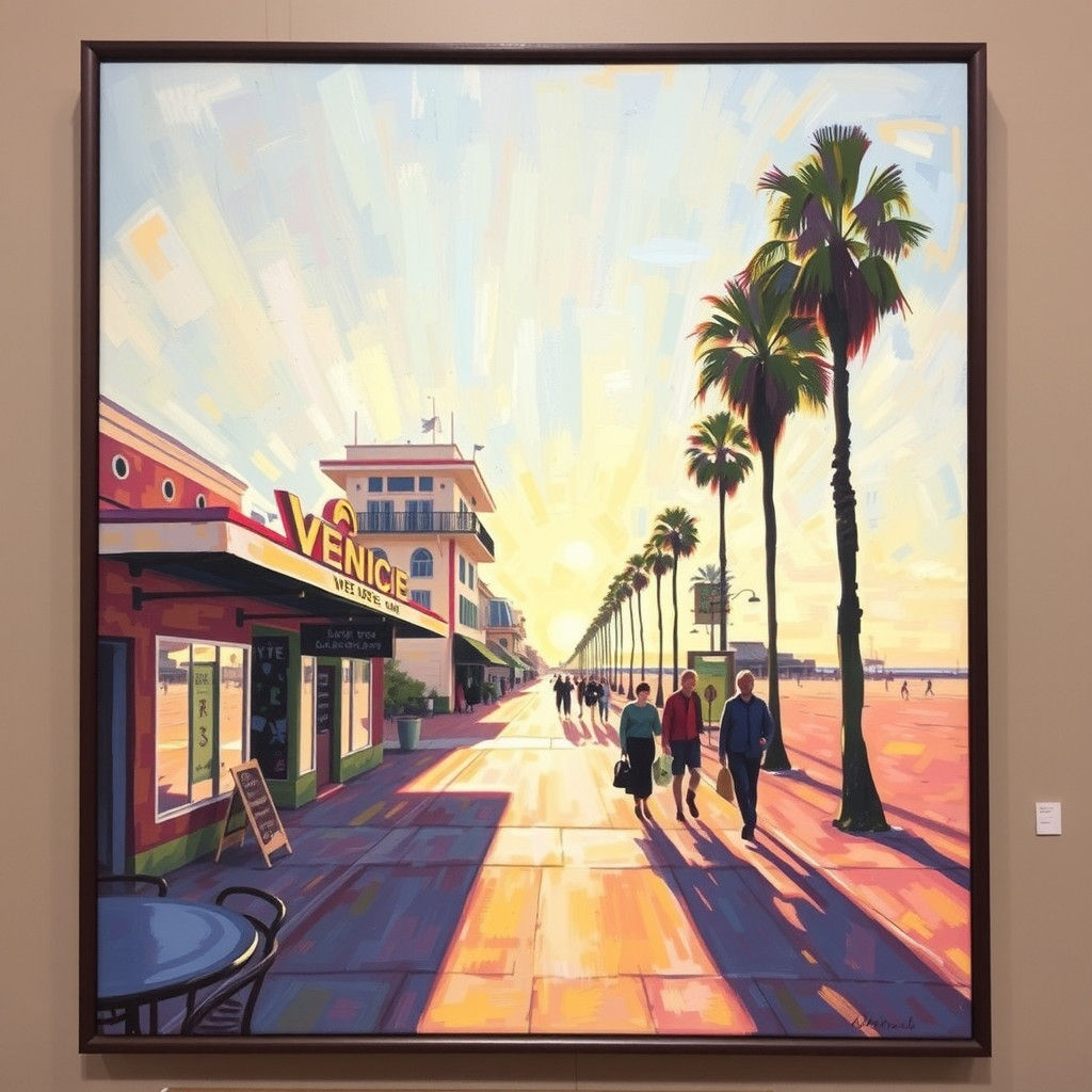 Venice Beach Promenade Sunset in Impressionist Style