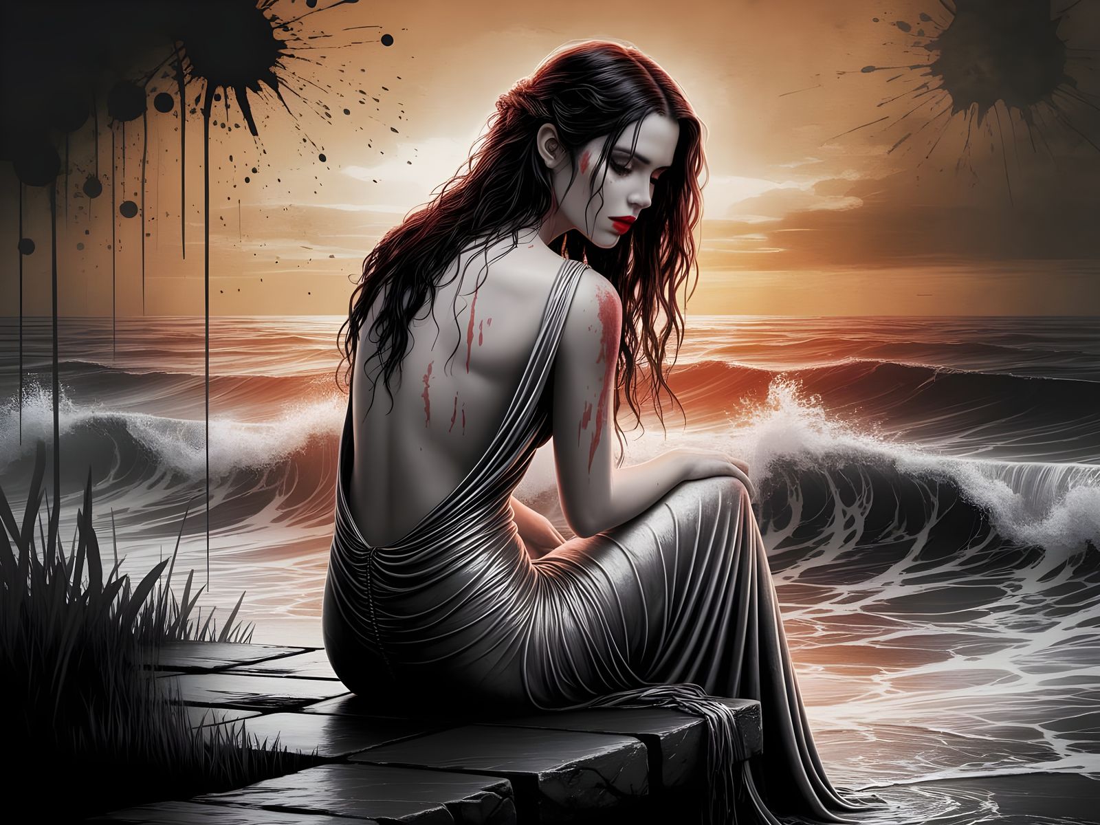 Sorrowful Norse Goddess Portrait in Digital Art Style