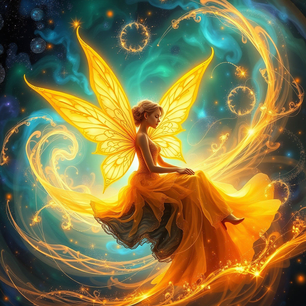 Celestial Fairy in Cosmic Vortex, Digital Art