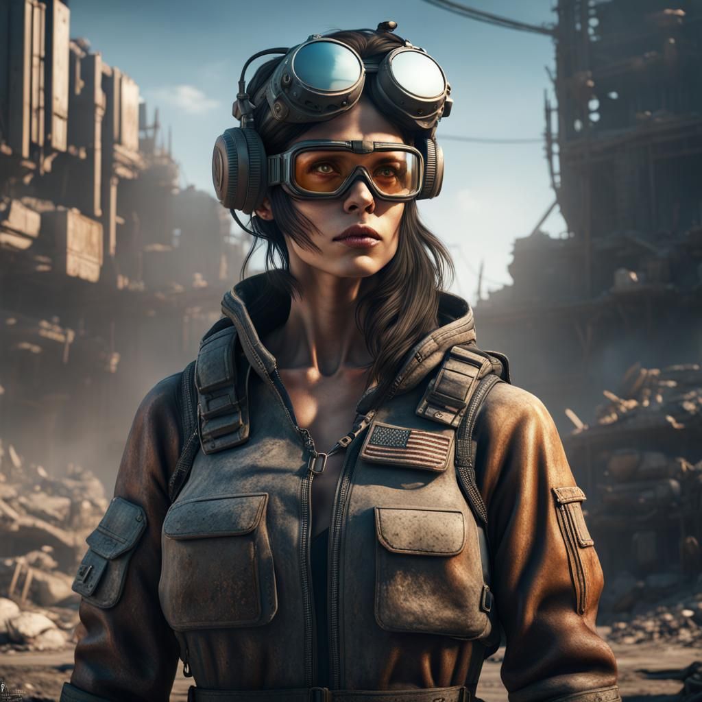 Post-Apocalyptic Woman in Jumpsuit, Detailed Matte Painting