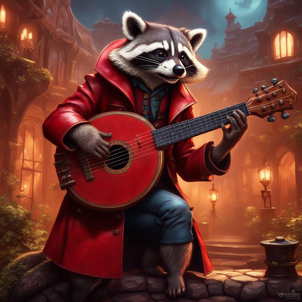 Racoon Bard Plays Lute in Fantasy Art