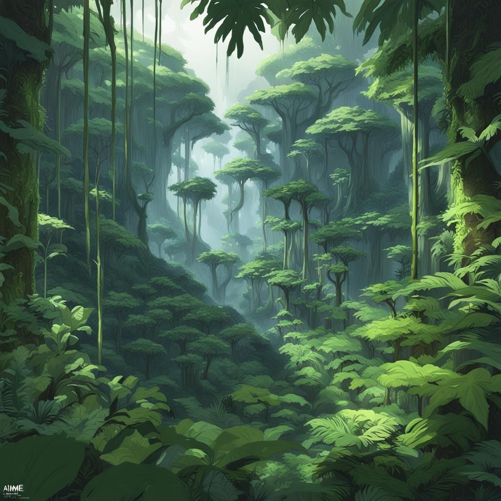 Lush Rainforest: Detailed 3D Anime Art