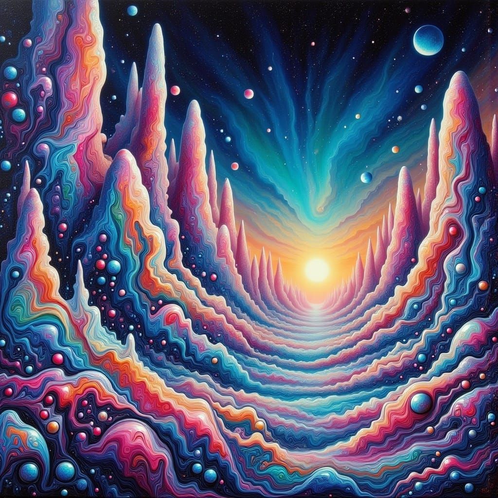Ethereal Alien Landscape with Iridescent Spires