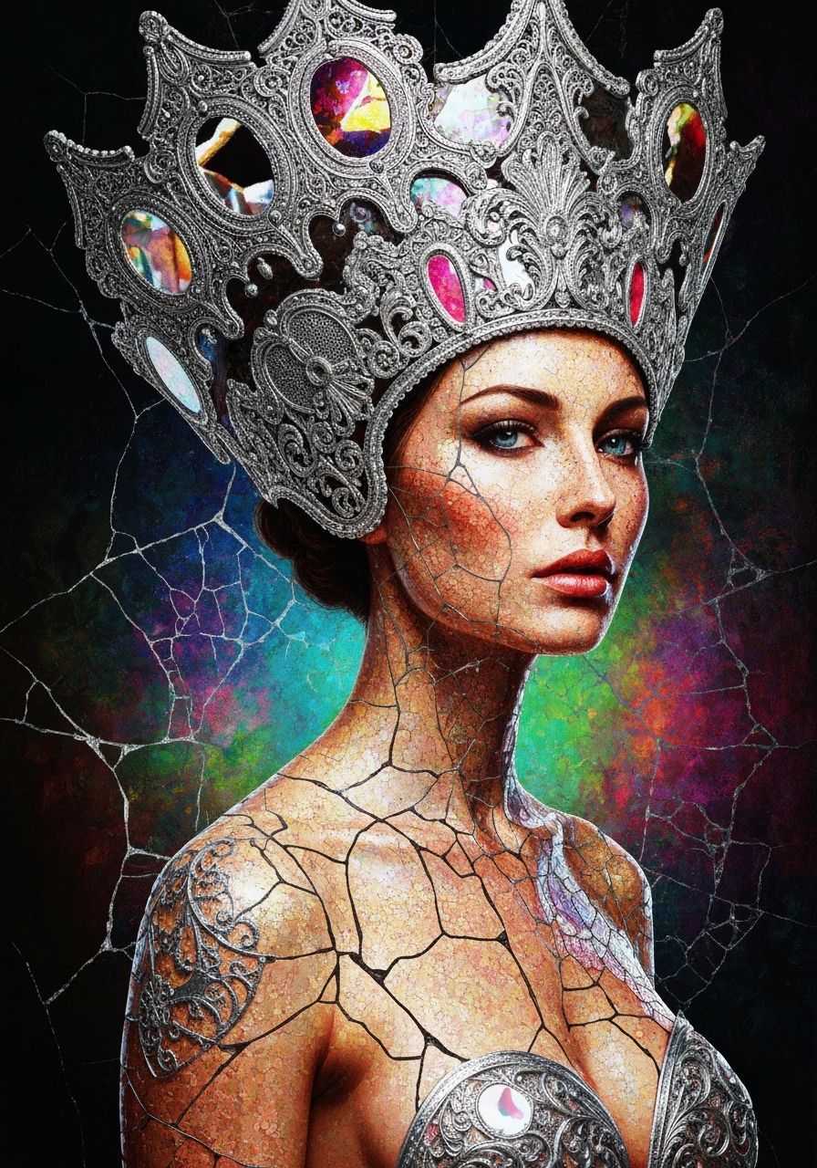 Surreal Woman with Carousel Headpiece in Neon Mirage