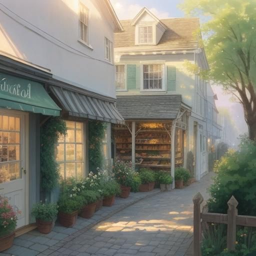 Charming English Shop in Watercolor Impressionism