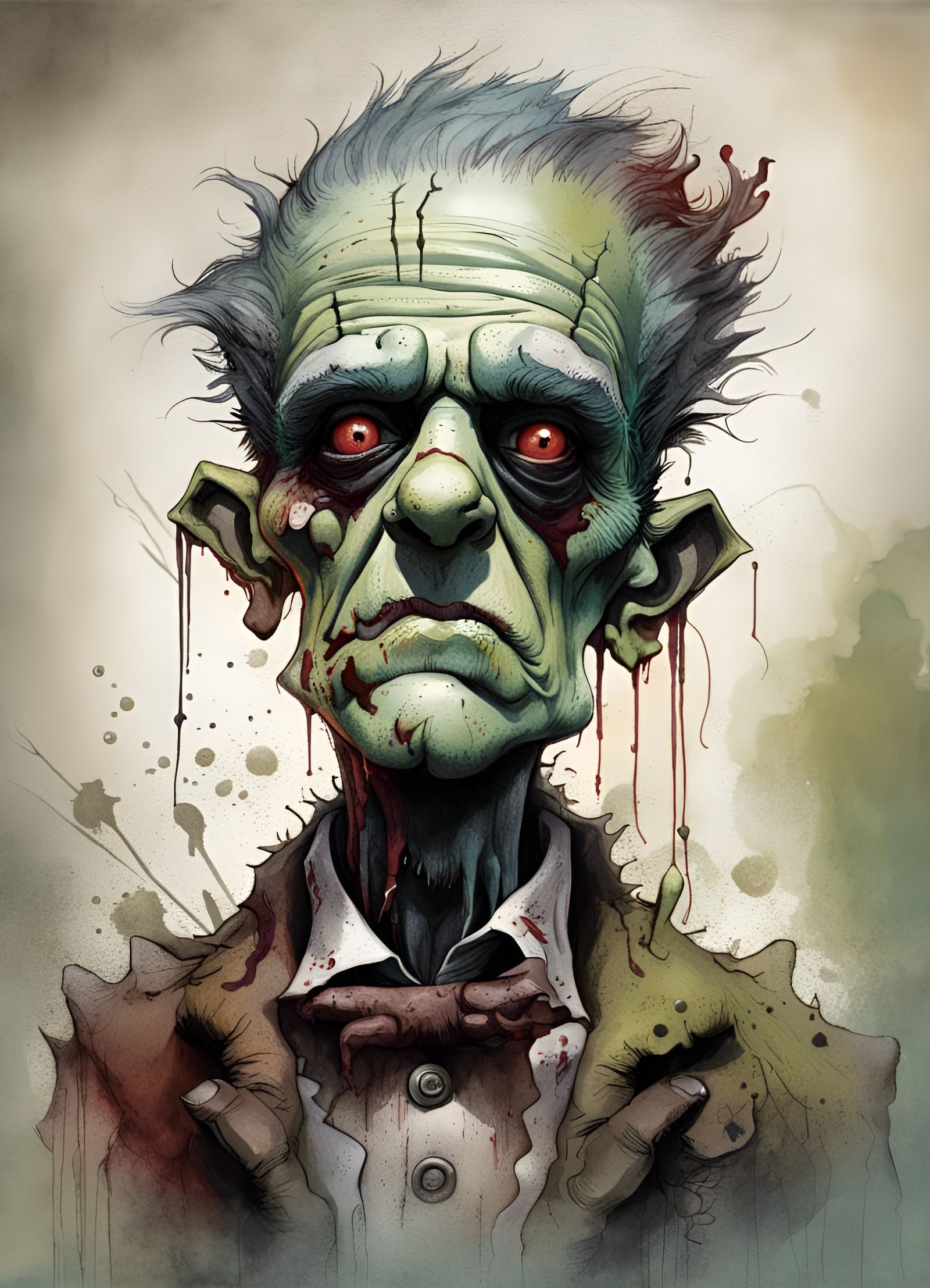 Zombie Frankenstein Crayon Caricature in Hyperrealism Style