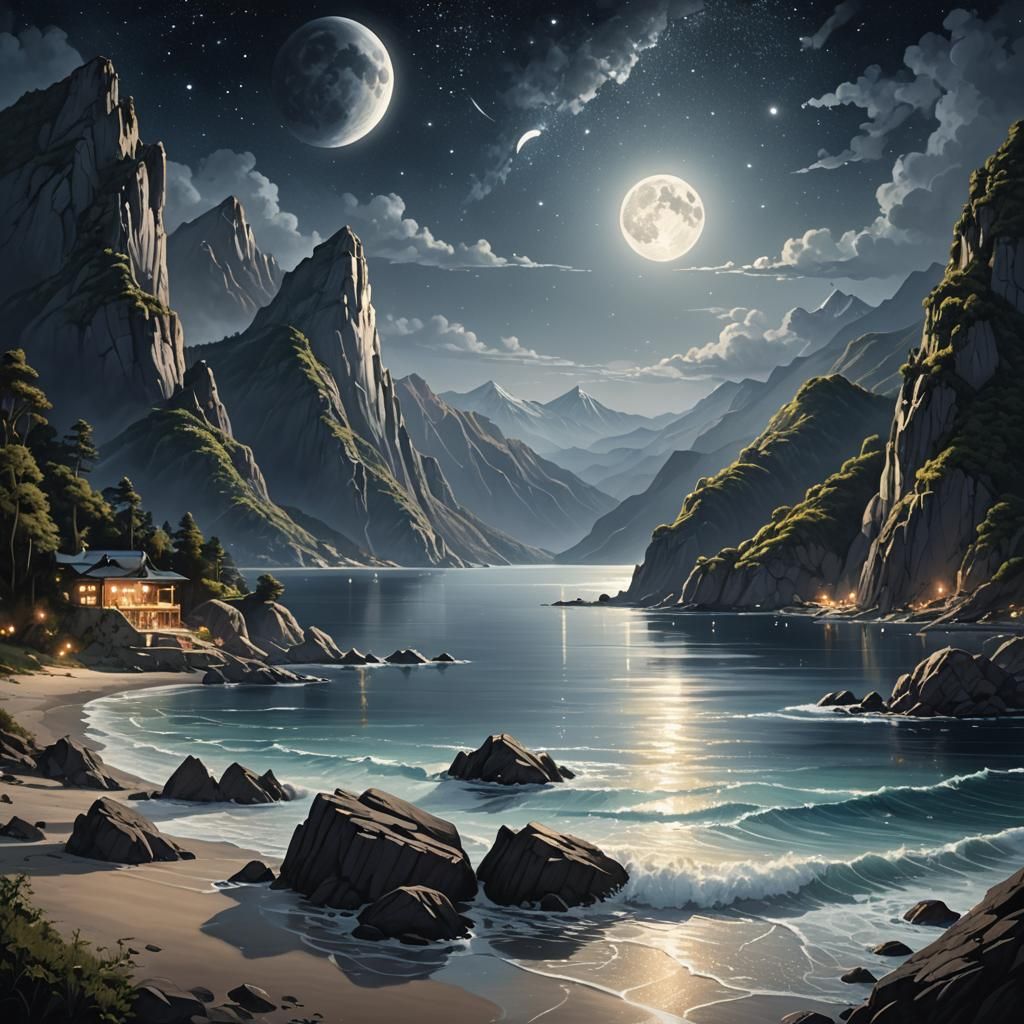 Hyperrealistic Bay Shines with Silver Glow