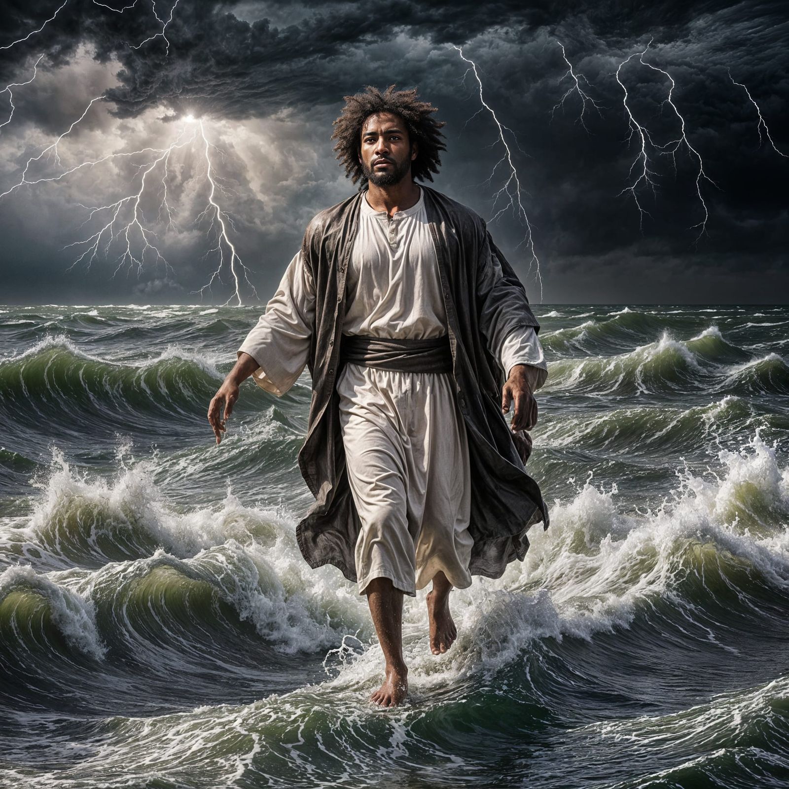 Jesus Walks Calmly on Stormy Waters, in Afro-Inspired Art