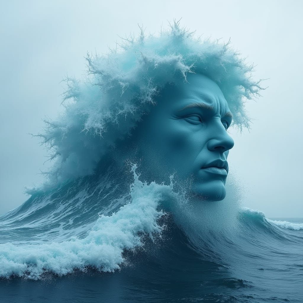 Water Elemental Face Formed by Wave