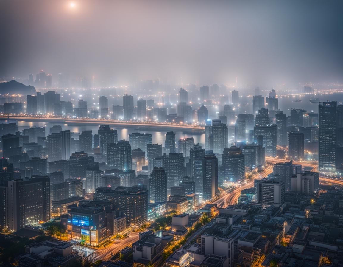 Yanji, South Korea: Cloudy Cityscape Photography