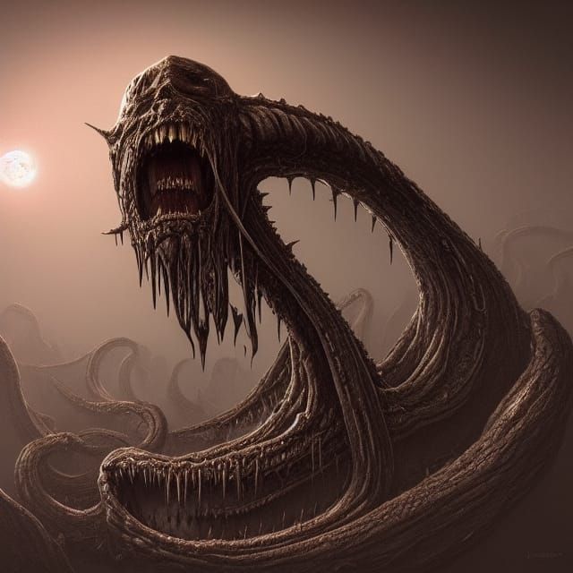 Nightmarish Worm Crawling Through Corpses